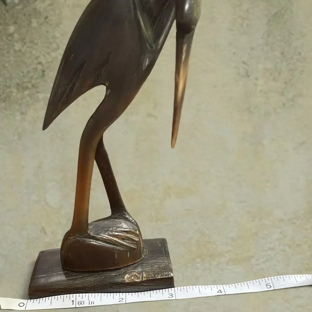 Vtg MCM Carved Buffalo Horn Crane Bird Sculpture 7